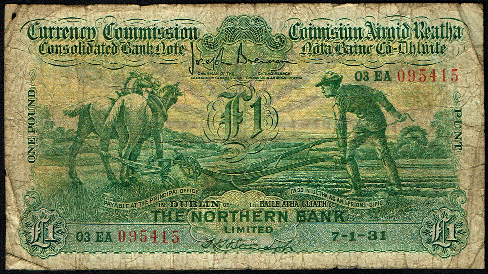 Currency Commission Consolidated Banknote 'Ploughman' Northern Bank One Pound 7-1-31 at Whyte's Auctions