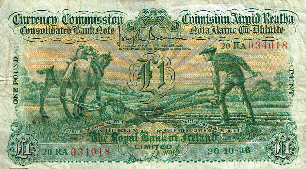 Currency Commission Consolidated Banknote 'Ploughman' One Pound, Royal Bank of Ireland, 20-10-36. at Whyte's Auctions