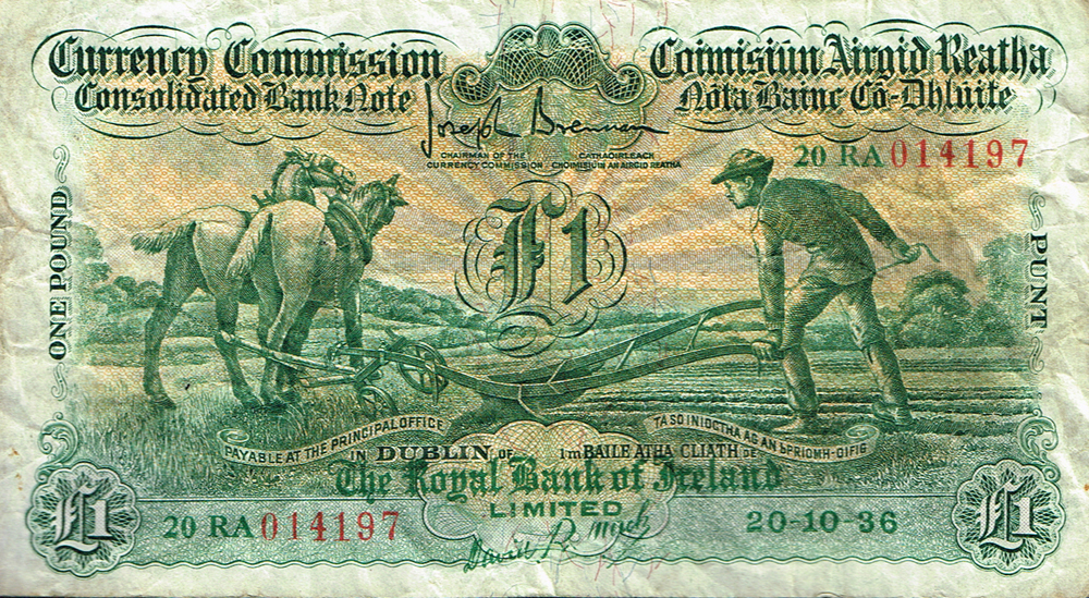 Currency Commission Consolidated Banknote 'Ploughman' One Pound, Royal Bank of Ireland, 20-10-36. at Whyte's Auctions