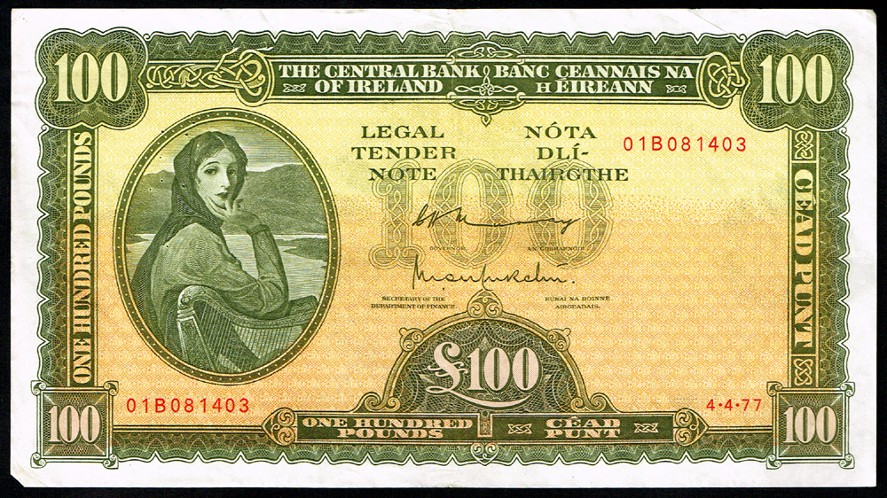 Central Bank 'Lady Lavery' One Hundred Pounds, 4-4-77. at Whyte's Auctions
