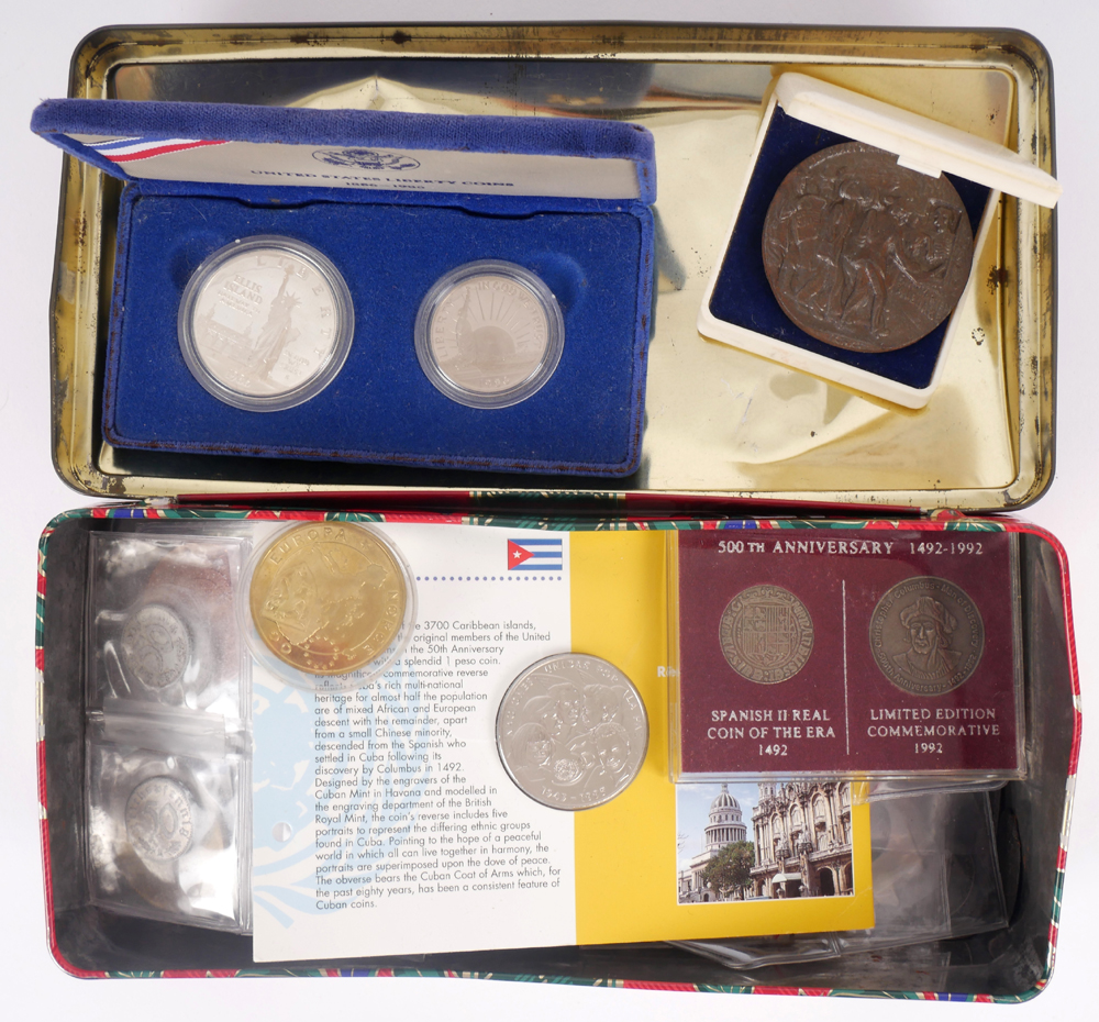 Mixed lot of coins in a tin. at Whyte's Auctions