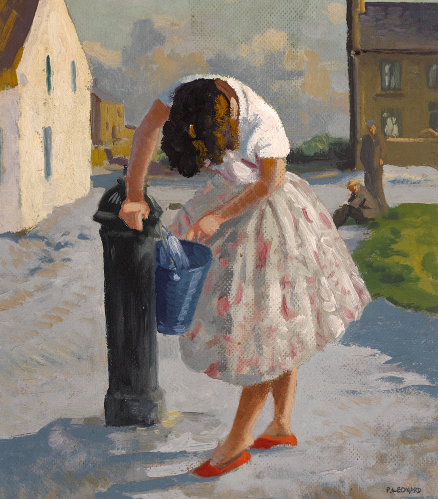 WOMAN AT A WATER PUMP by Patrick Leonard HRHA (1918-2005) at Whyte's Auctions