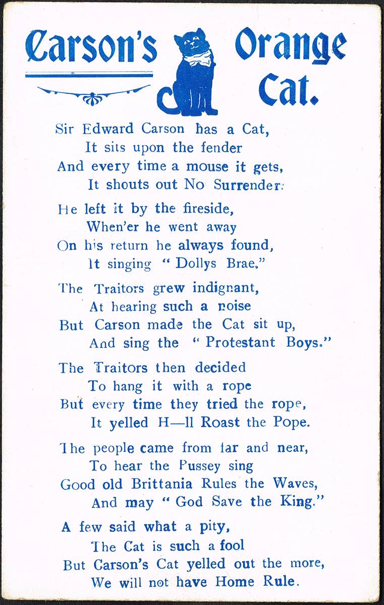Postcards. 1900-1914 Anti-Home Rule verses, songs, etc. (25) at Whyte's Auctions
