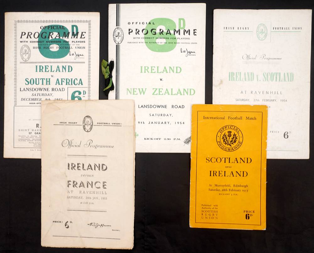 Rugby 1951-1954 Ireland international programmes. at Whyte's Auctions