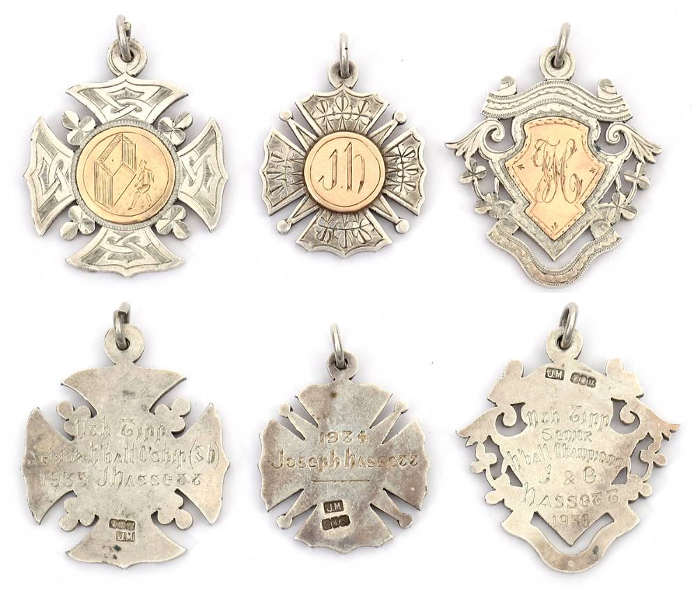 GAA 1934-1936 North Tipperary Senior Handball Championship silver and gold winner's medals to Joe Hassett. at Whyte's Auctions