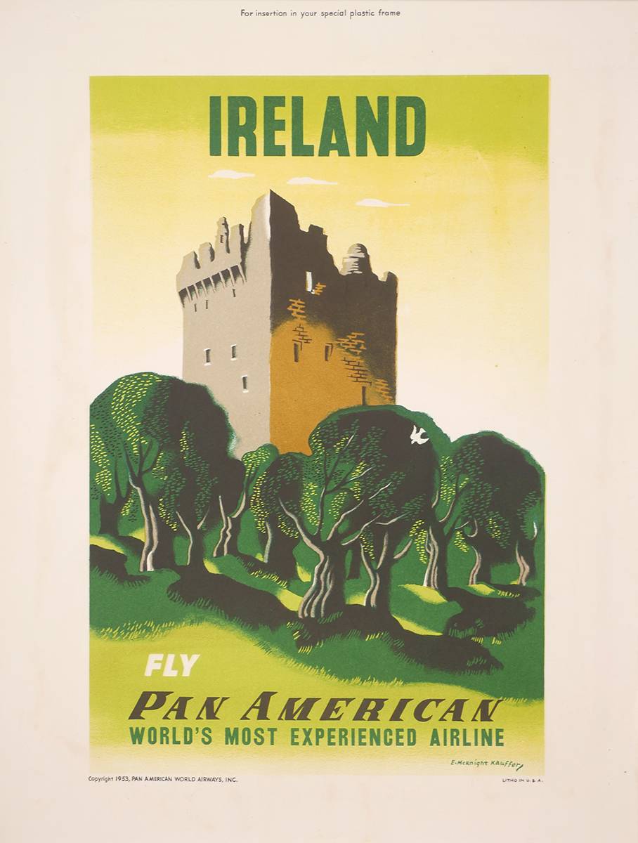 1953 Travel poster, Pan American Blarney Castle point of sale poster by E McKnight Kauffer. at Whyte's Auctions