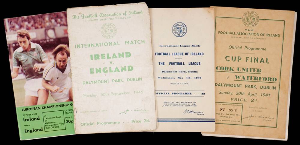 Football, 1946 Ireland v. England and 1949 Football League of Ireland v. The Football League and 1941-43 FAI Cup Finals match programmes. at Whyte's Auctions