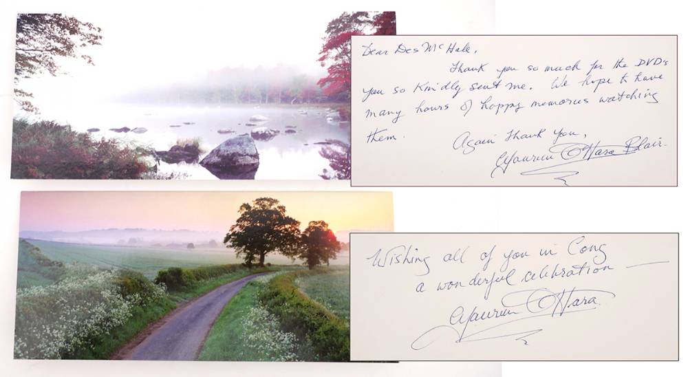 Circa 1996 Two greetings cards signed by Maureen O'Hara. at Whyte's Auctions