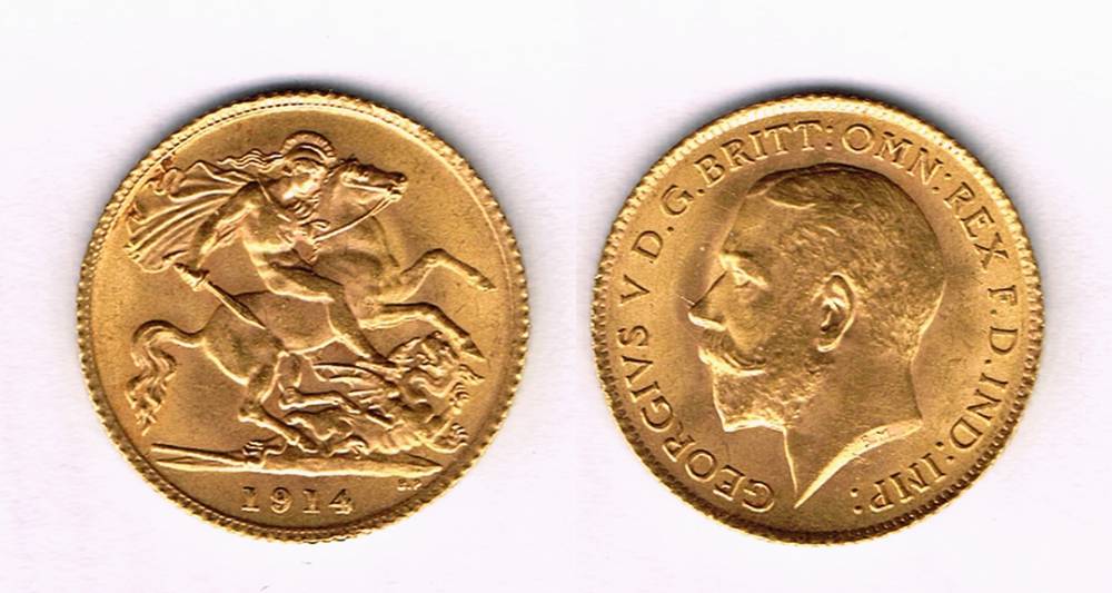 George V gold half sovereign, 1914. at Whyte's Auctions