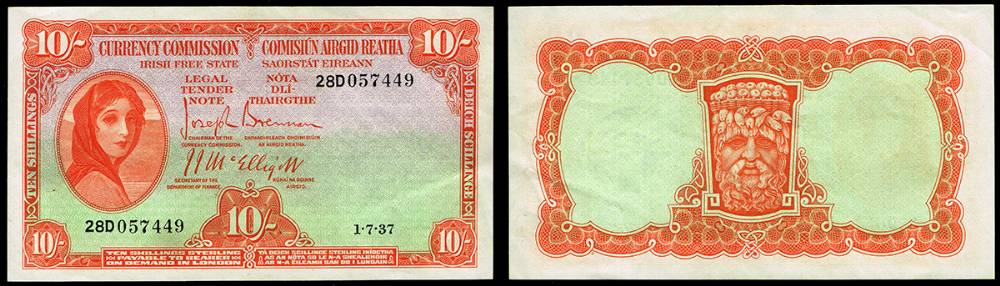 Currency Commission 'Lady Lavery' Ten Shillings, 1-7-37. at Whyte's Auctions