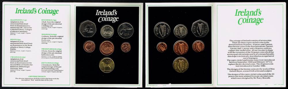 1986 Ireland's Coinage presentation pack with rare halfpenny, tenpence and fiftypence. at Whyte's Auctions