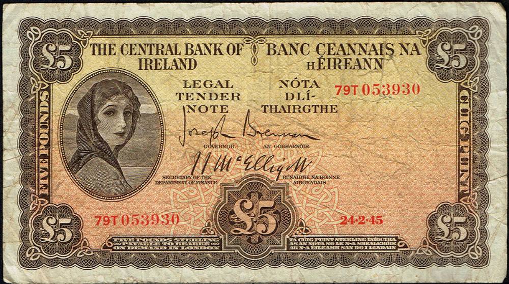 Currency Commission and Central Bank 'Lady Lavery' Five Pounds collection, 1942-1961. at Whyte's Auctions