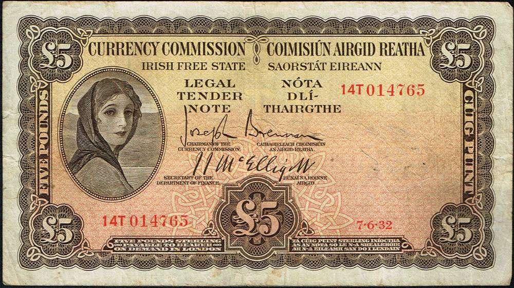 Currency Commission 'Lady Lavery' Five Pounds, 7-6-32. at Whyte's Auctions
