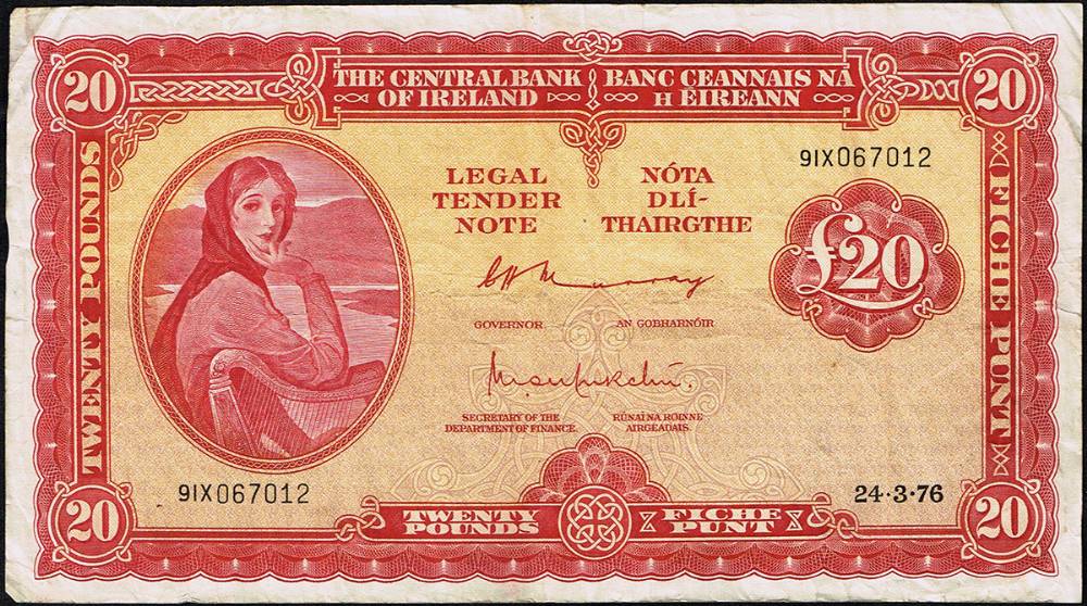 Central Bank of Ireland, 'Lady Lavery', Twenty Pounds, 24-3-76. at Whyte's Auctions