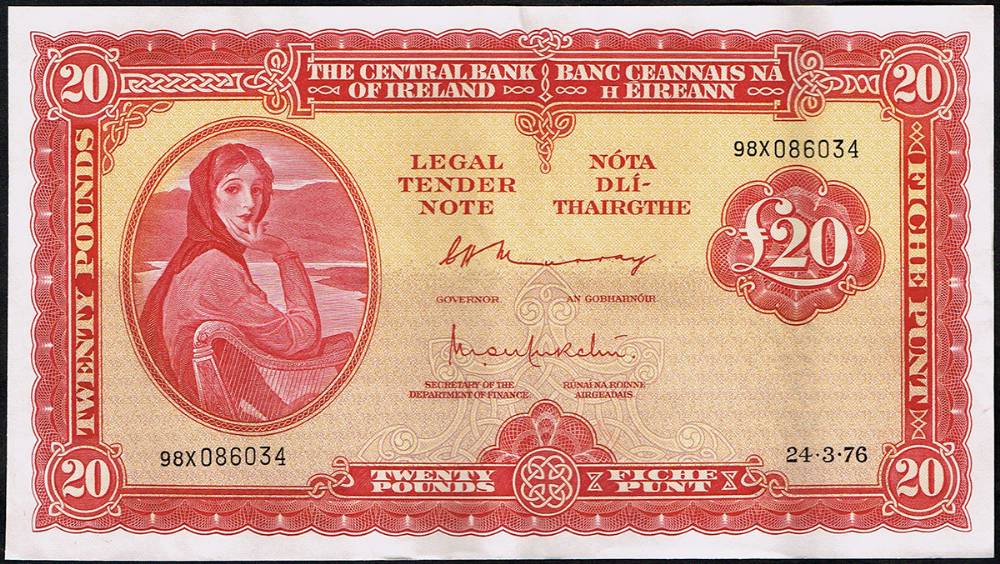 Central Bank of Ireland, 'Lady Lavery', Twenty Pounds sequential pair, 24-3-76. at Whyte's Auctions