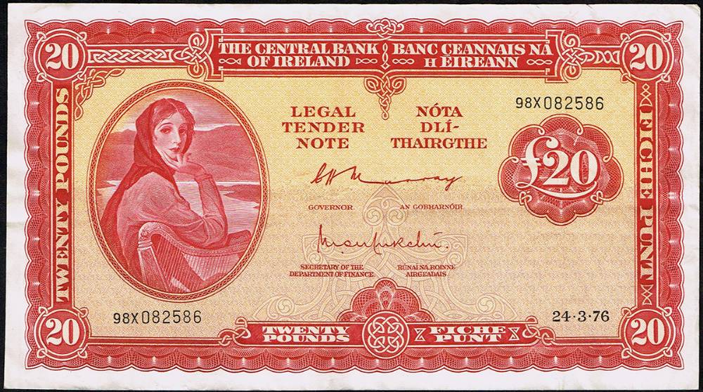 Central Bank of Ireland, 'Lady Lavery', Twenty Pounds sequential pair, 24-3-76. at Whyte's Auctions