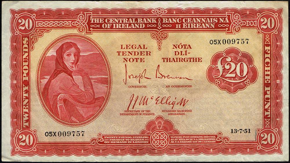Central Bank of Ireland, 'Lady Lavery', Twenty Pounds, 13-7-51. at Whyte's Auctions