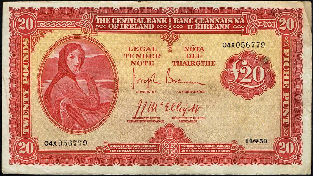 Central Bank of Ireland, 'Lady Lavery', Twenty Pounds, 14-9-50. at Whyte's Auctions