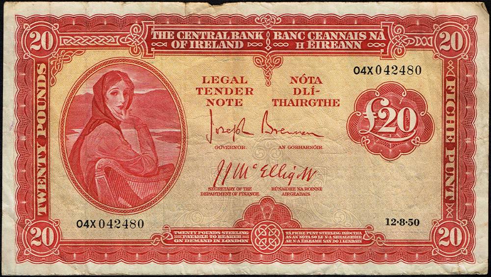Central Bank of Ireland, 'Lady Lavery', Twenty Pounds, 12-8-50. at Whyte's Auctions