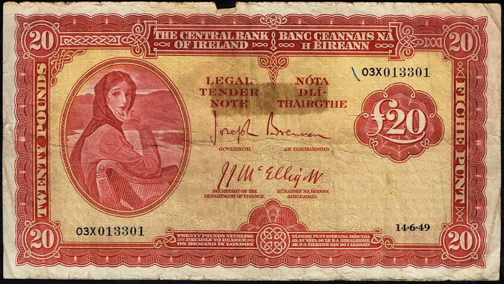 Central Bank of Ireland, 'Lady Lavery', Twenty Pounds, 14-6-49. at Whyte's Auctions