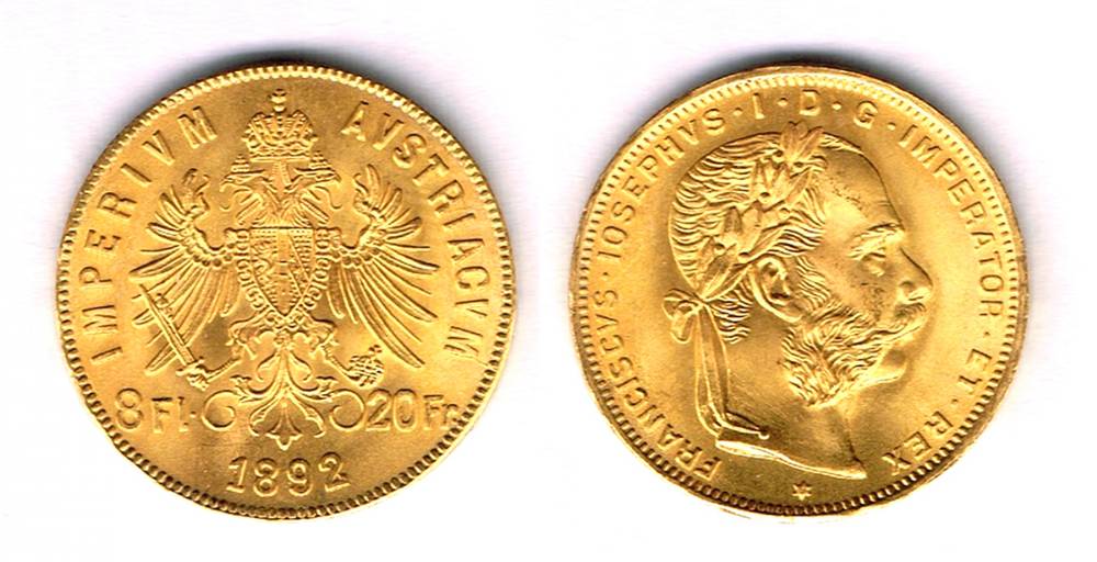 Austro-Hungarian Empire. Franz-Josef gold twenty coronas, 1892 at Whyte's Auctions