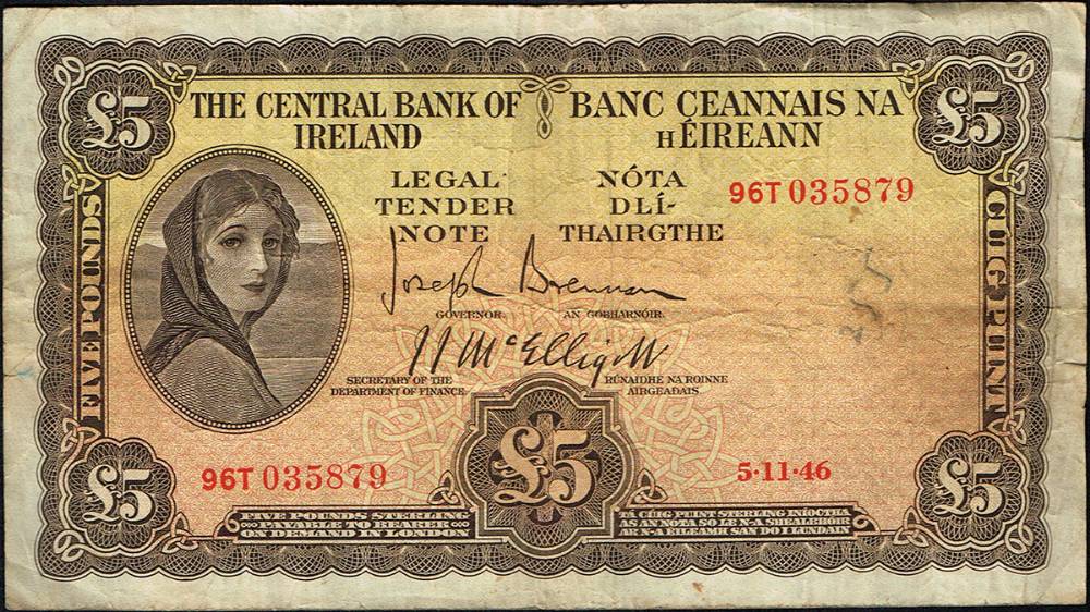 Central Bank, 'Lady Lavery', Five Pounds collection, 1946-1959. at Whyte's Auctions