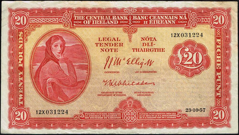 Central Bank of Ireland, 'Lady Lavery', Twenty Pounds, 23-10-57. at Whyte's Auctions