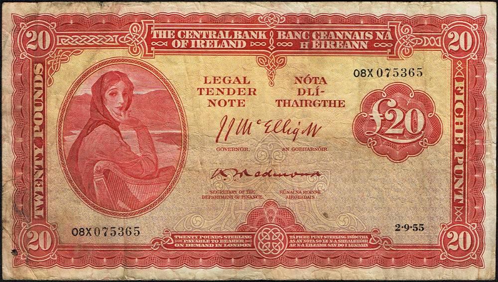 Central Bank of Ireland, 'Lady Lavery', Twenty Pounds, 2-9-55. at Whyte's Auctions