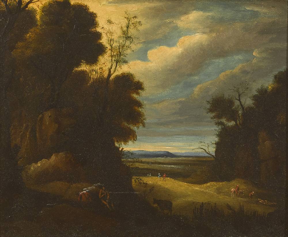 A WOODED LANDSCAPE WITH FIGURES AND ANIMALS at Whyte's Auctions