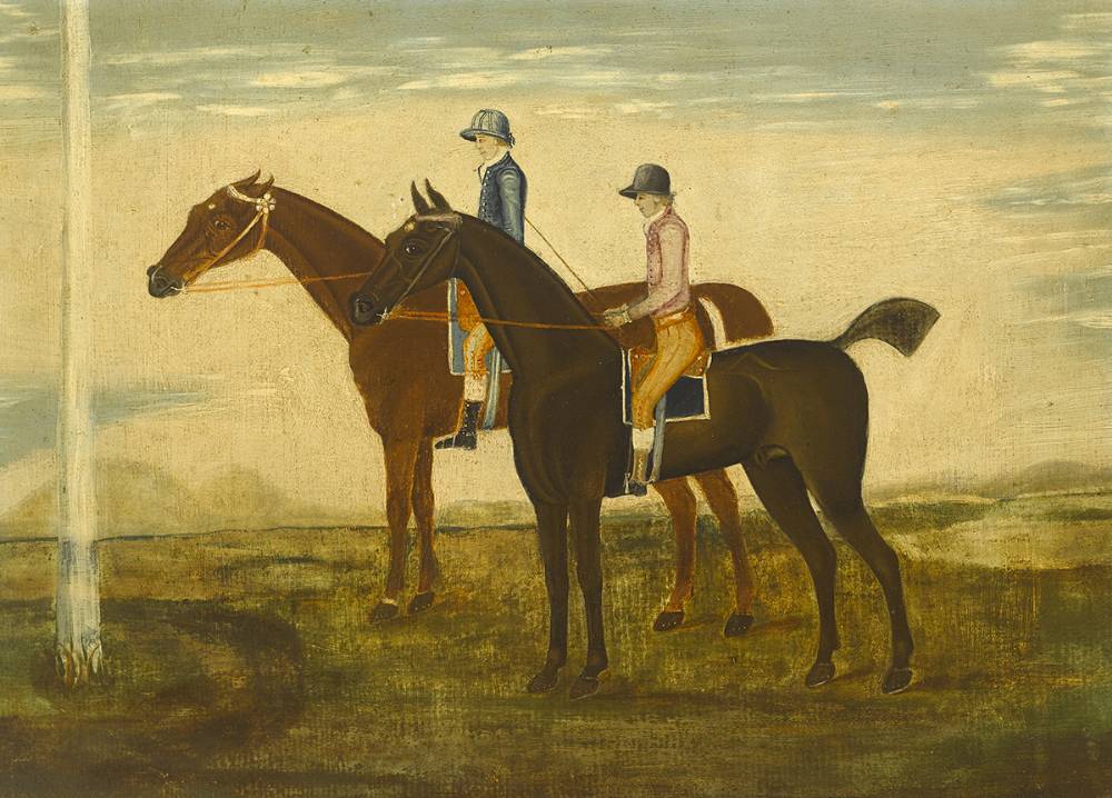 TWO RACEHORSES WITH JOCKEYS UP at Whyte's Auctions