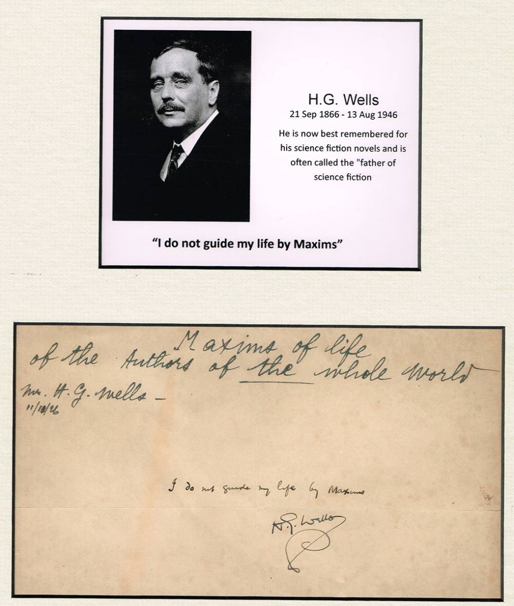 1926 (11 October). Autograph and inscription of HG Wells. at Whyte's Auctions