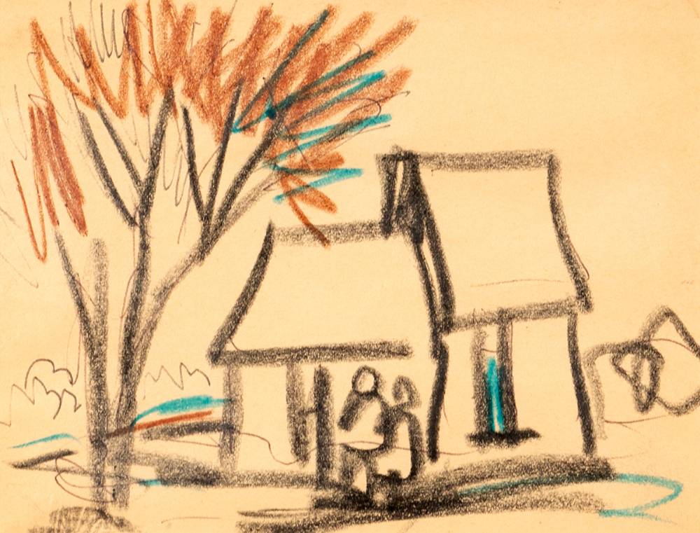 FIGURES BY COTTAGES AND TREE and FIVE FIGURES (A PAIR) by Markey Robinson sold for 420 at Whyte's Auctions