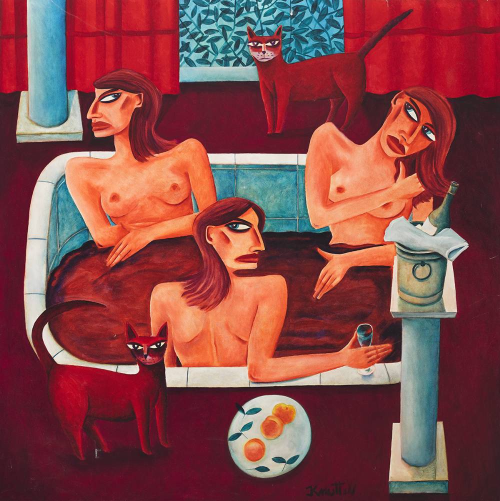THREE NUDES AND TWO CATS by Graham Knuttel sold for 5,200 at Whyte's Auctions