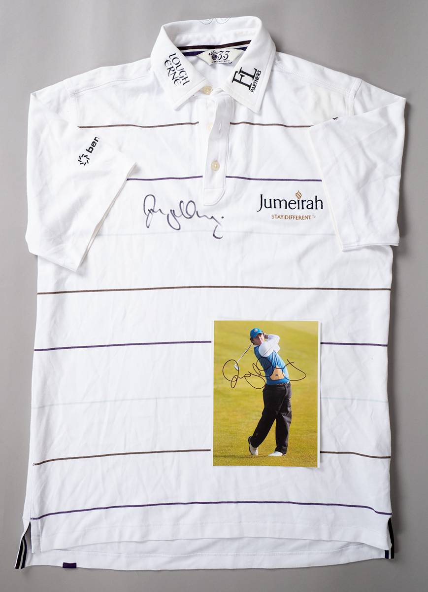 Golf. Darren Clarke signed golf glove and Rory McIlory signed golf top. at Whyte's Auctions