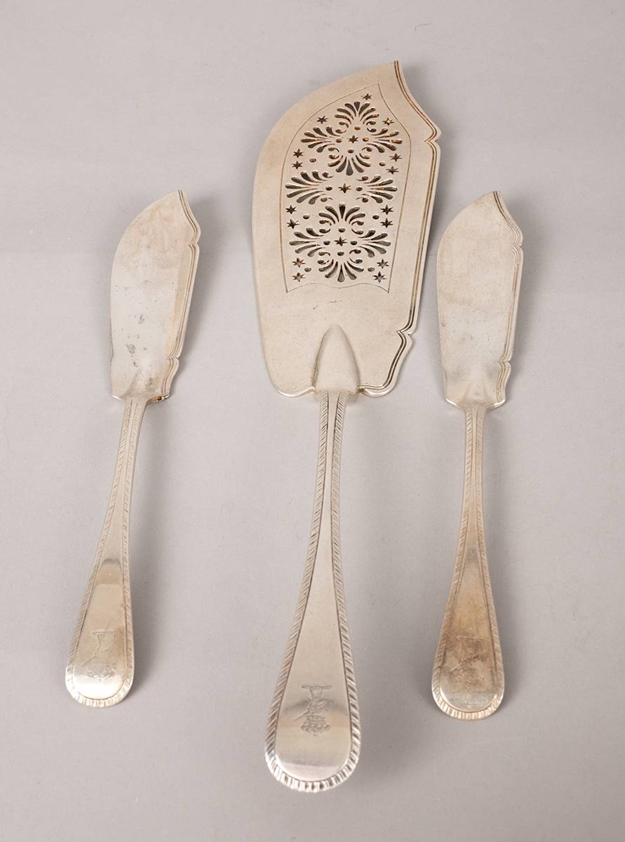 Large Victorian silver pierced fish slice and a pair of fish knives. (3) at Whyte's Auctions