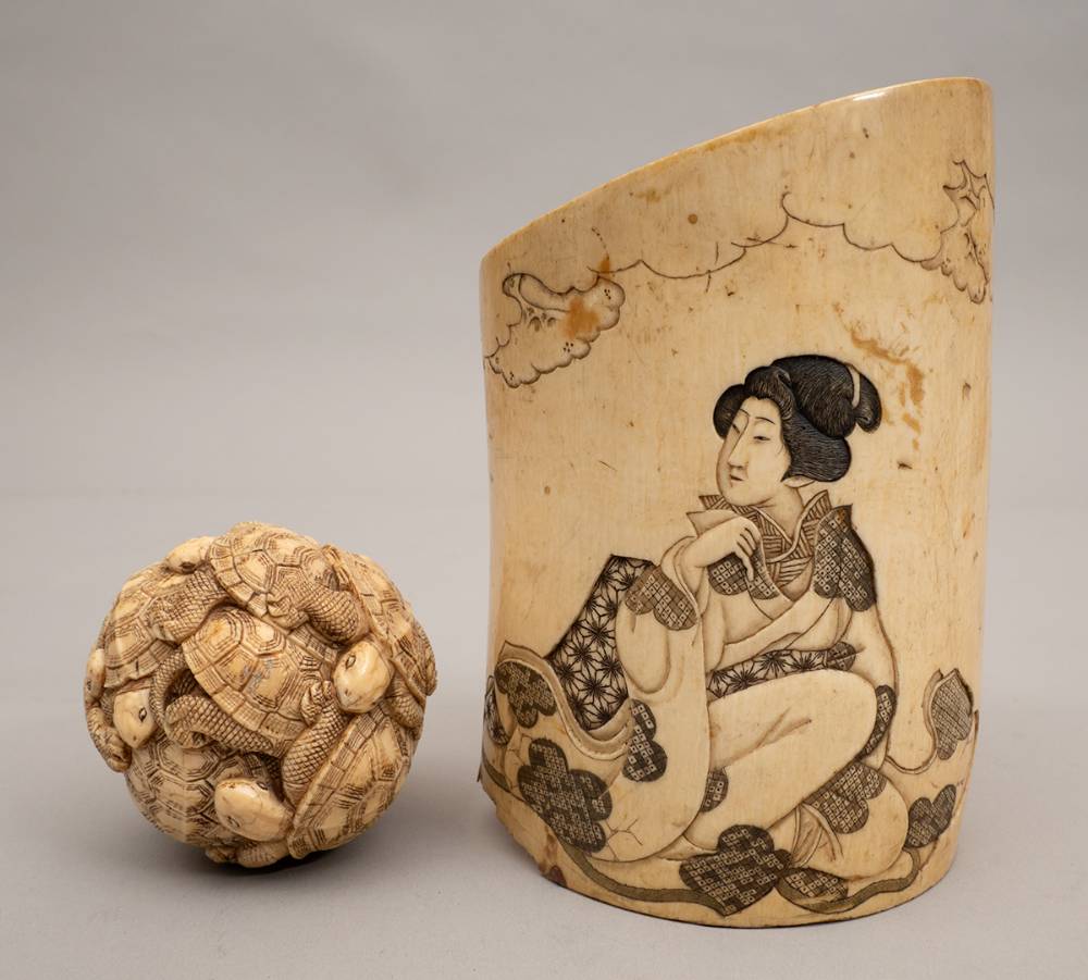 Japanese Meiji turtle ball and another item. at Whyte's Auctions