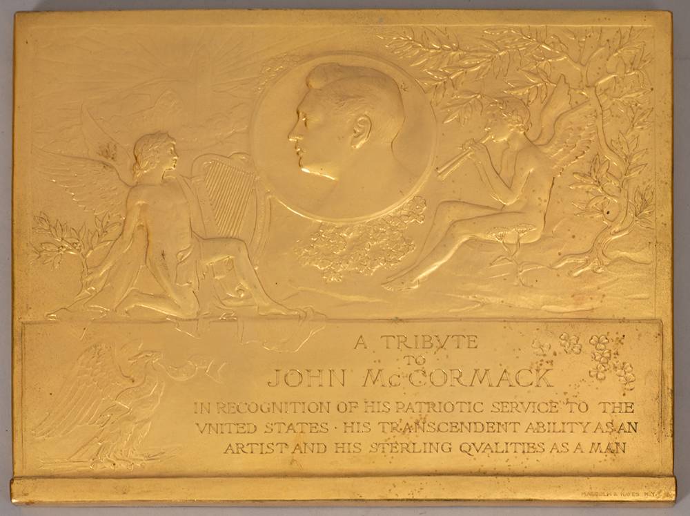 1920 (4 May). A 'Service Honor' gilded plaque to John McCormack. at Whyte's Auctions