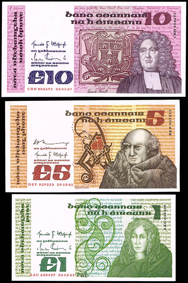 Central Bank B Series Ten Pounds to One Pound collection. at Whyte's Auctions
