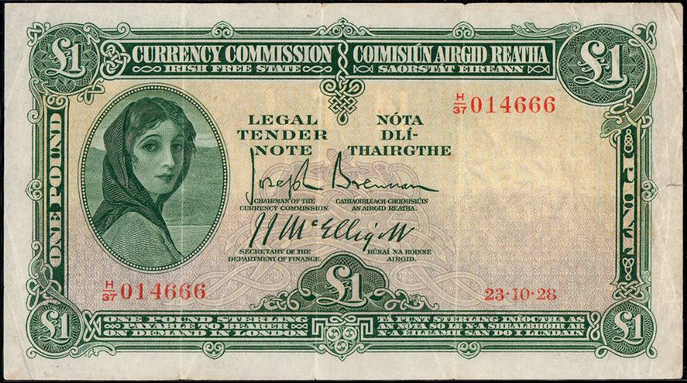 Currency Commission Lady Lavery, One Pound, 23-10-28<br> at Whyte's Auctions