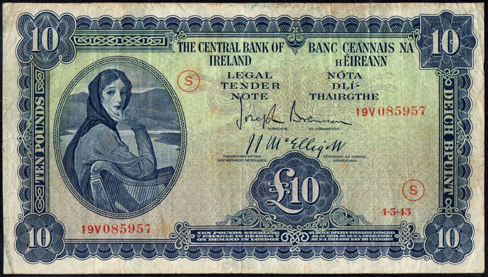 Central Bank, Lady Lavery, War Code issue, Ten Pounds, 4-5-43<br> at Whyte's Auctions