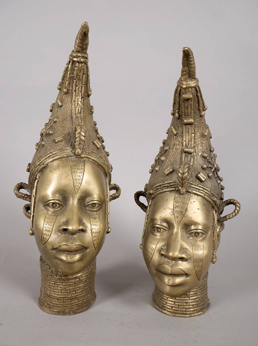 'Benin bronze'  Queen's heads, a pair. at Whyte's Auctions