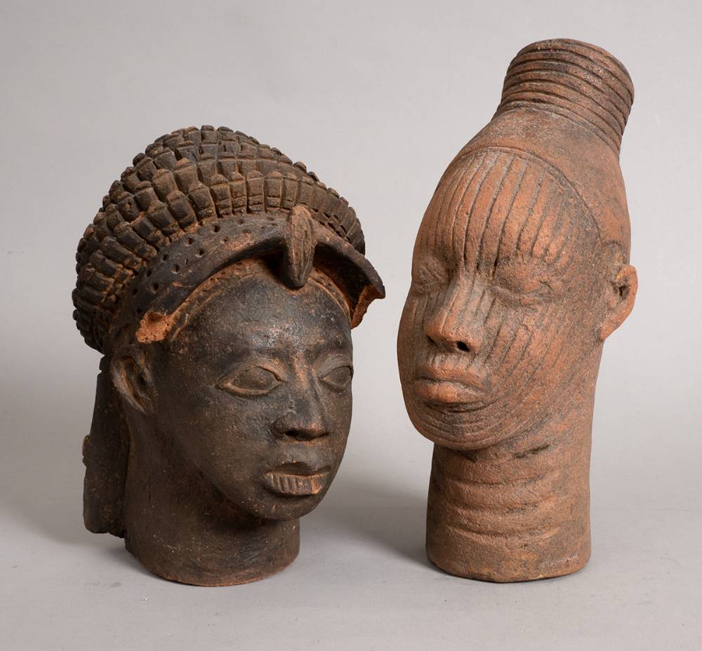 Benin terracotta heads, a pair of females. at Whyte's Auctions