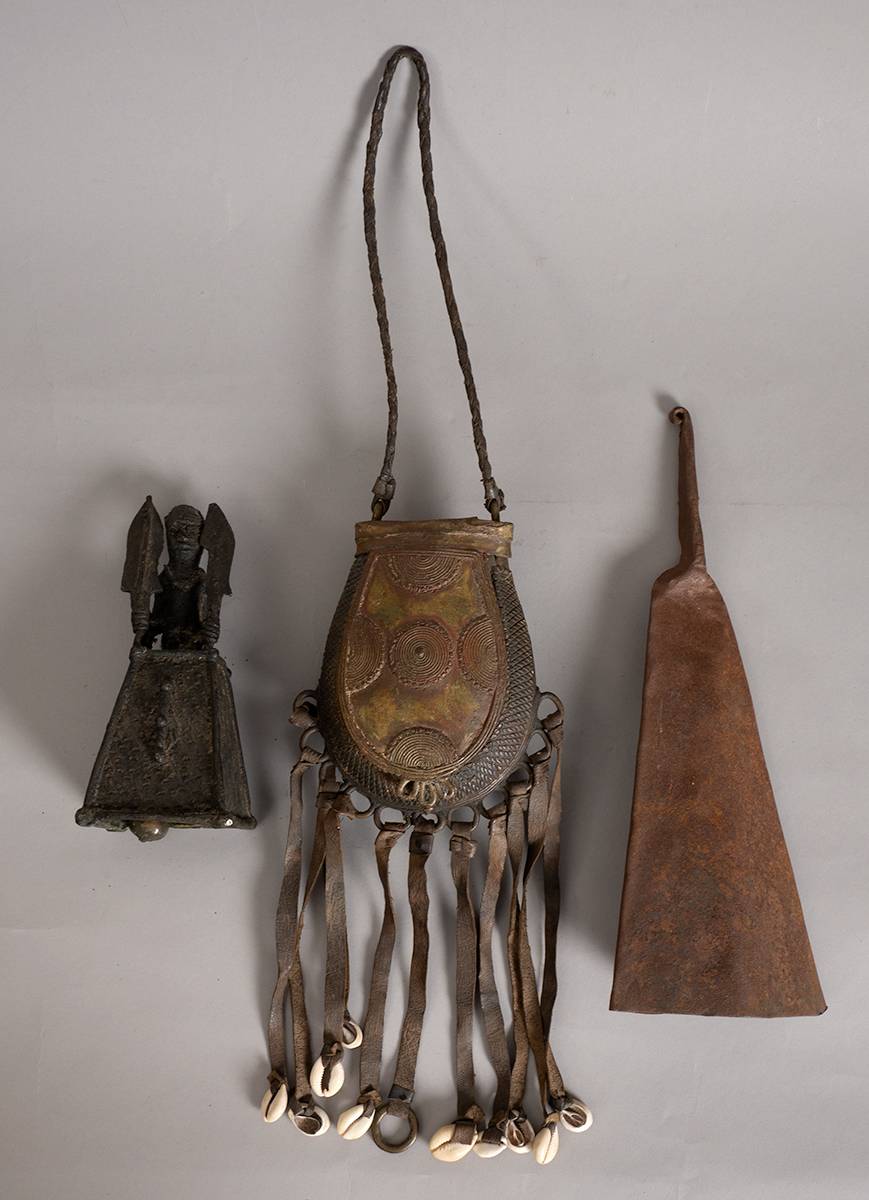 'Benin Bronze' warrior bell and two others. at Whyte's Auctions