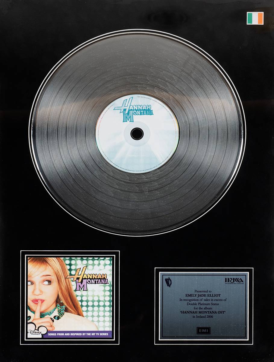 2006. Double Platinum Record for Hannah Montana (Miley Cyrus) OST sales in Ireland. at Whyte's Auctions