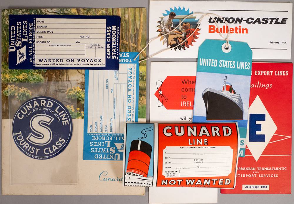 1930s Cunard Line USA & Canada large point of sale brochure holder sign. at Whyte's Auctions