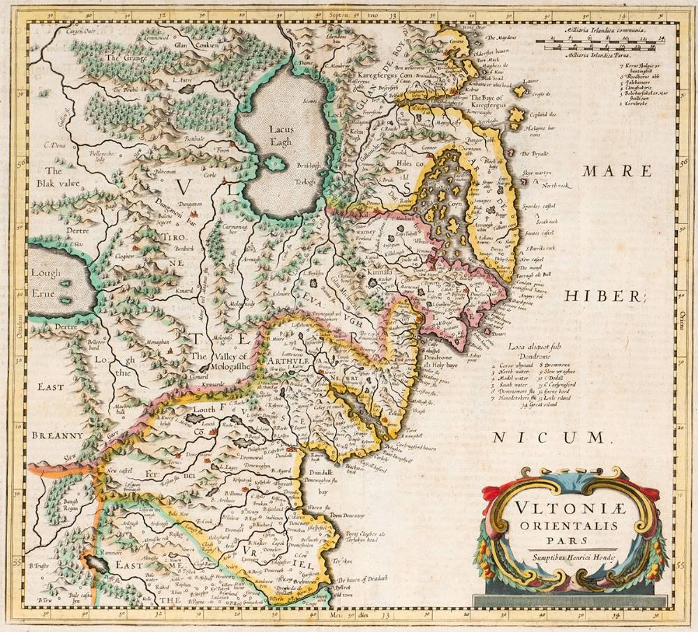 17th Century map of Eastern Ulster by Henry Hondy. at Whyte's Auctions