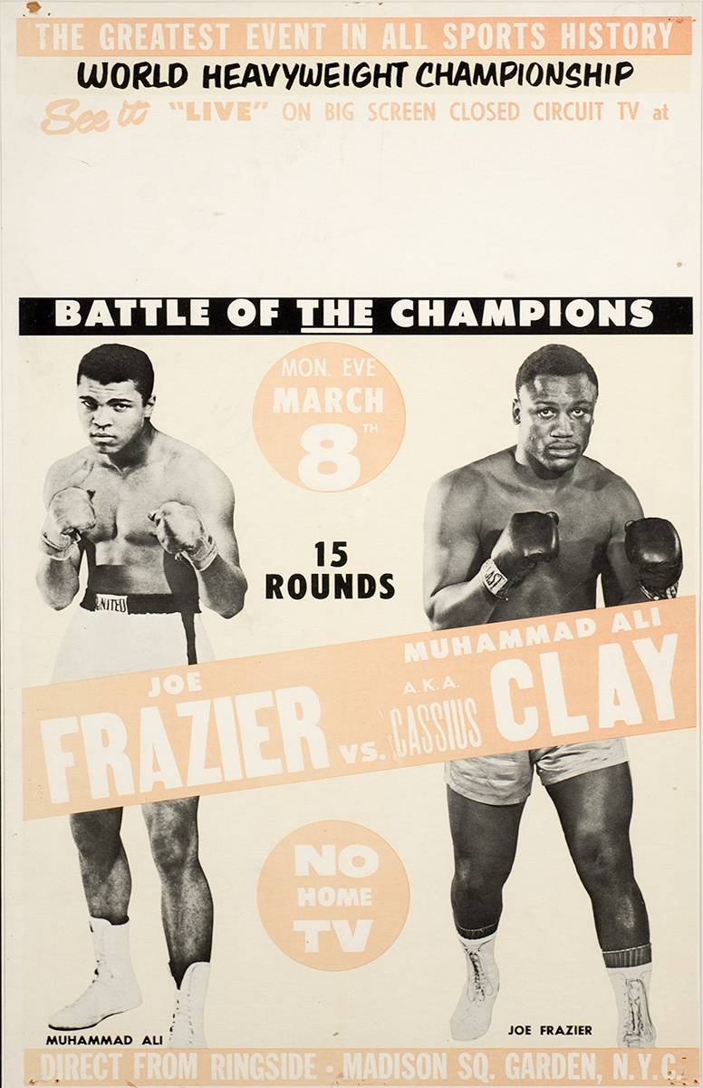 Boxing: 1971 Joe Frazier v Muhammad Ali aka Cassius Clay and 1989 Leonard v Durand III framed posters. at Whyte's Auctions