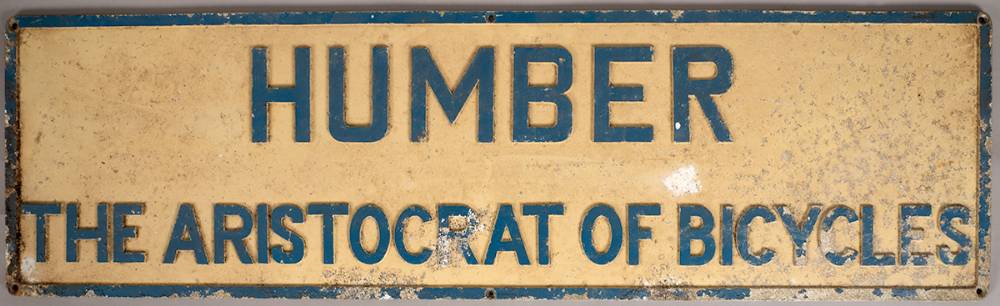 Humber The Aristocrat Of Bicycles, cast iron painted sign. at Whyte's Auctions