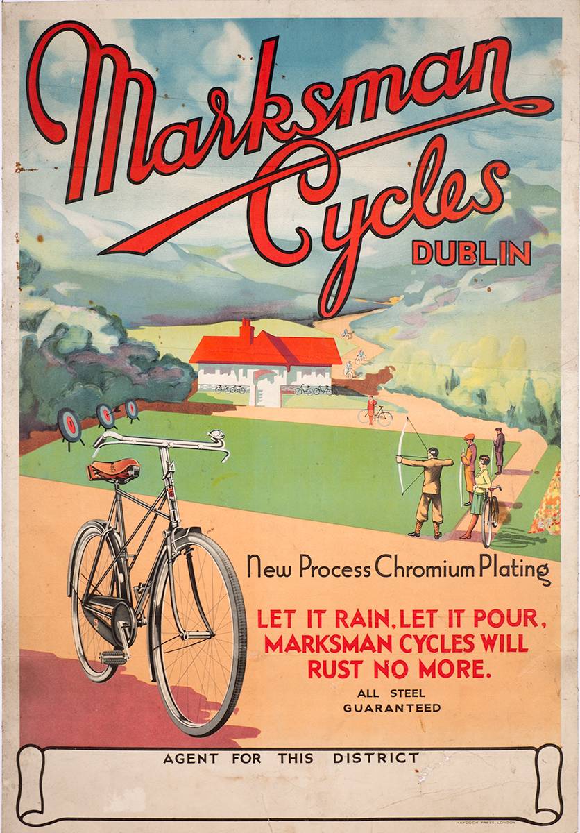 Marksman Cycles Dublin coloured poster, circa 1930.30 at Whyte's Auctions