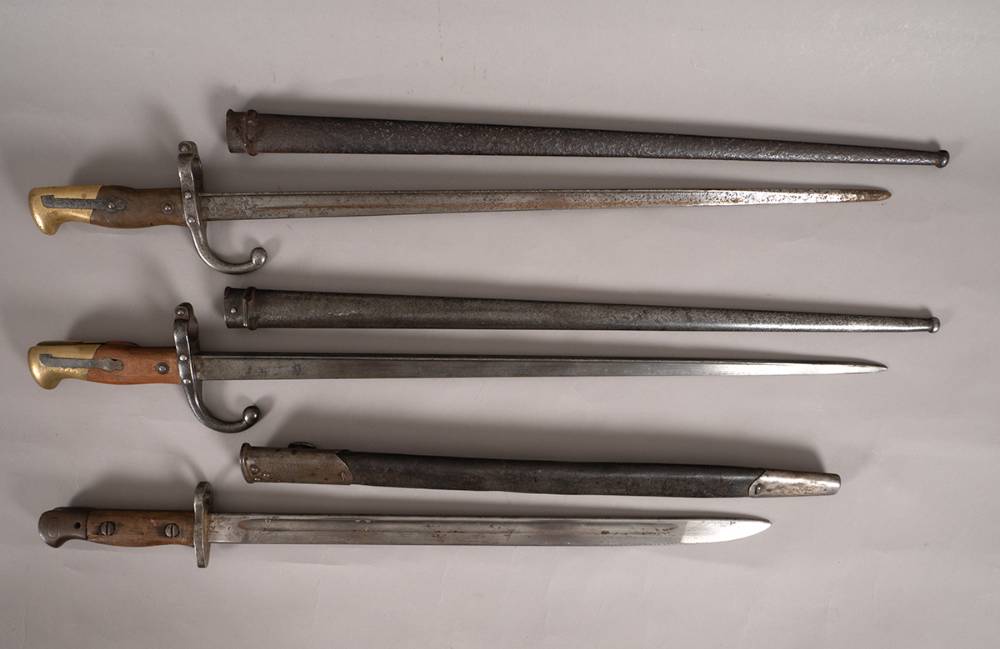 Late 19th century French sword bayonets (2) and 1907 British bayonet. at Whyte's Auctions